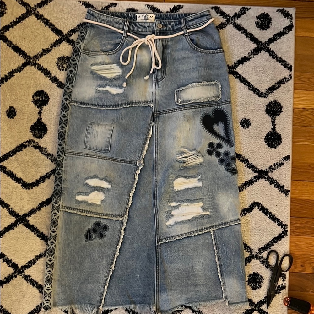 We The Free/Free People Denim Maxi Skirt with Drawstring